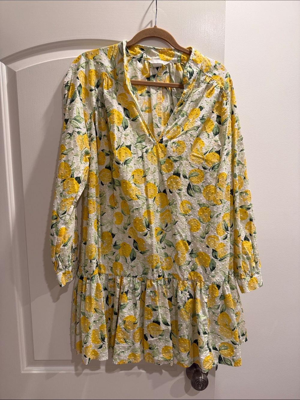 H&M Yellow Floral Long-Sleeve V-Neck Dress